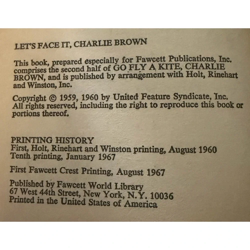 Let's Face It Charlie Brown Charles M Schulz 1967 Fawcett Crest Peanuts Book